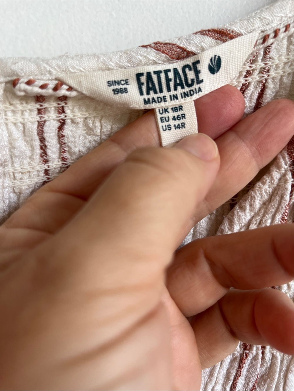 Fatface Sleeveless Cream Dress with Rust Stripes - Picture 3 of 5